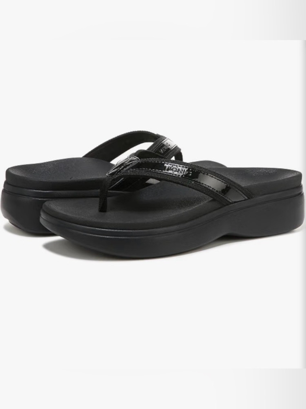 Vionic Tide II Black Patent Toe Post Flip Flop Sandals Women's Size 10 Orthotic